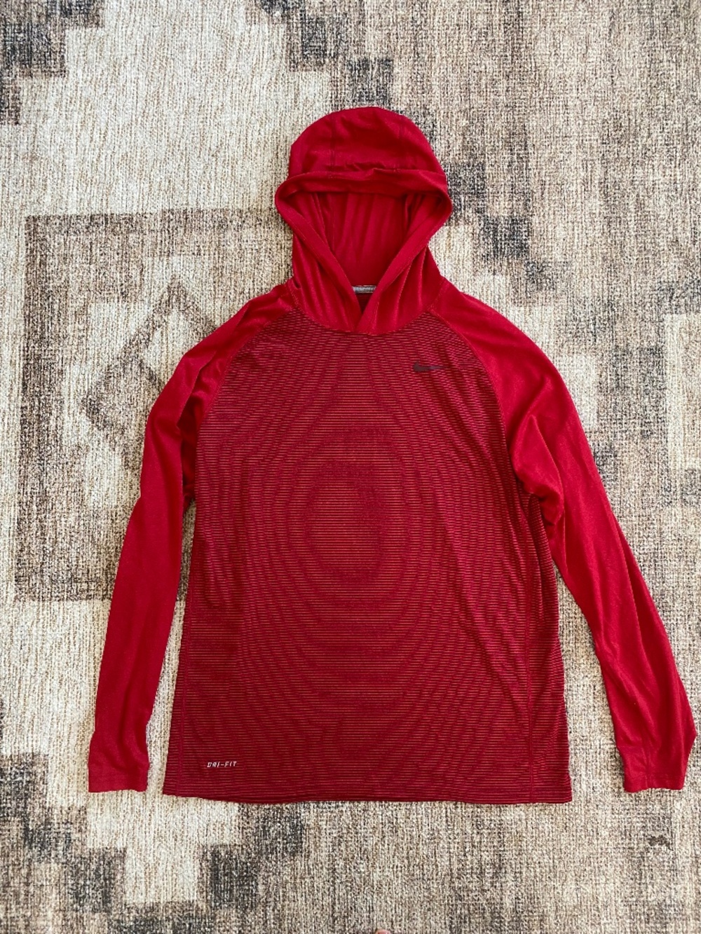 Nike Men's Red Striped Dri Fit Hoodie